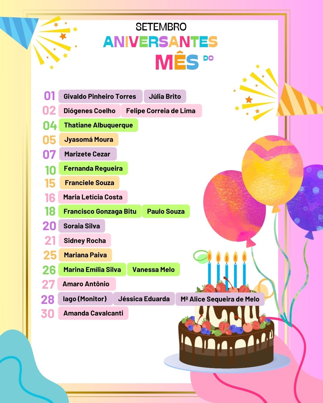 Aniversariantes Setembro