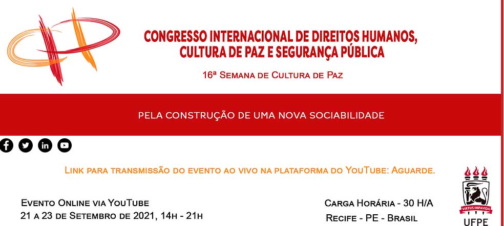 EM SOLIDARIEDADE AO PRESIDENTE DO TSE, ENTIDADES SIGNATÁRIAS DO PACTO PELA VIDA E PELO BRASIL REAFIRMAM CONFIANÇA NO SISTEMA ELETRÔNICO DE VOTAÇÃO Postado em: 4 04-03:30 agosto 04-03:30 2021 por: Alessandro Douglas As seis entidades que firmaram inicialmente o Pacto pela Vida pelo Brasil em 7 de abril de 2020, em referência ao Dia Mundial da Saúde, com apontamentos para os três poderes da República quanto às medidas de combate ao avanço da Covid-19, manifestaram nesta quarta-feira, 4 de agosto, em um encontro virtual, solidariedade ao presidente do Tribunal Superior Eleitoral, o ministro Luís Roberto Barroso. O encontro aconteceu com a participação de dom Walmor Oliveira de Azevedo, presidente da CNBB (Conferência Nacional dos Bispos do Brasil), Eduardo Damian, presidente da Comissão Continue lendo ¿ Postado em: Blog | Deixe um Comentário! Congresso Internacional de Direitos Humanos, Cultura de Paz e Segurança Pública e 16ª Semana de Cultura de Paz