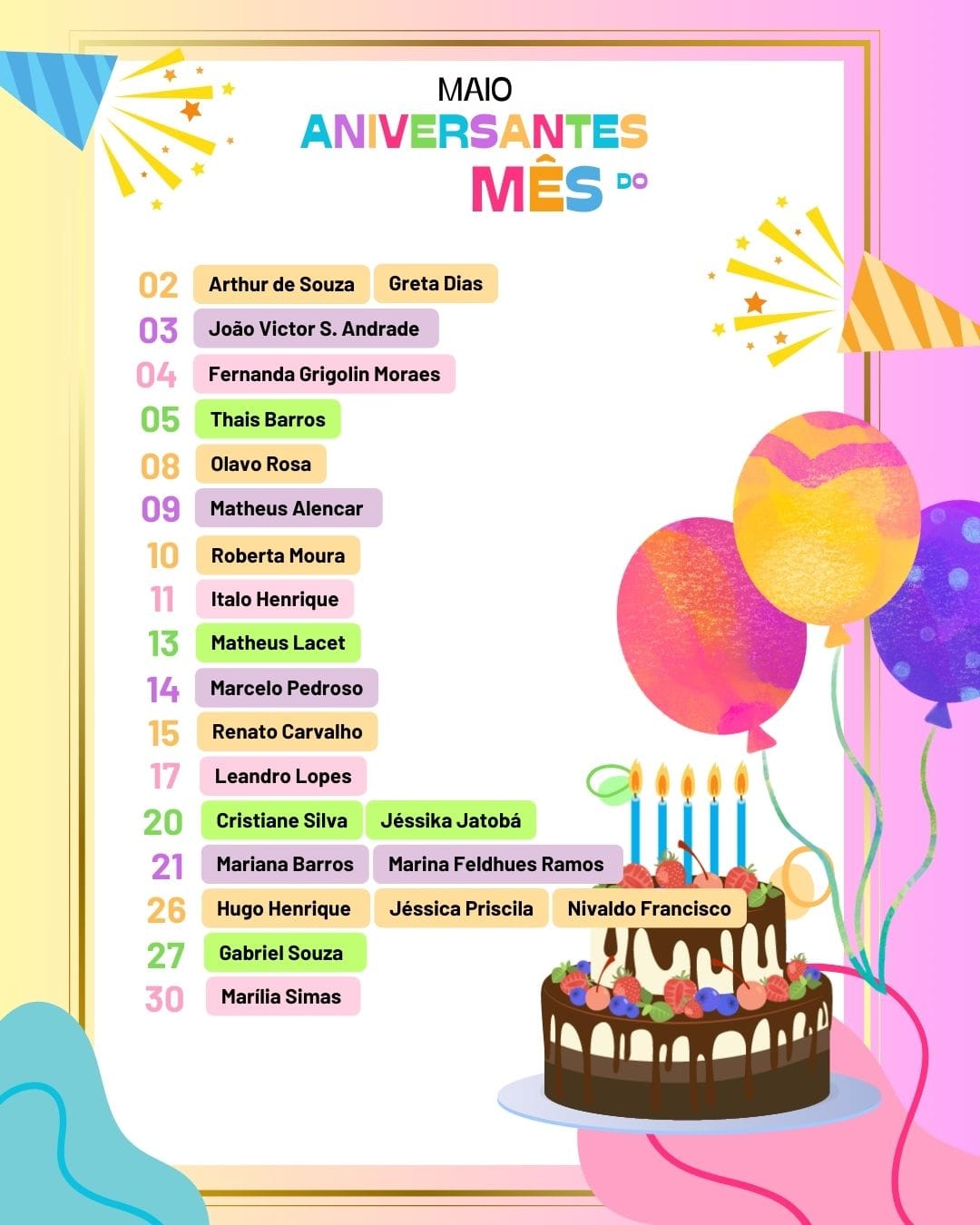aniversariantes de maio