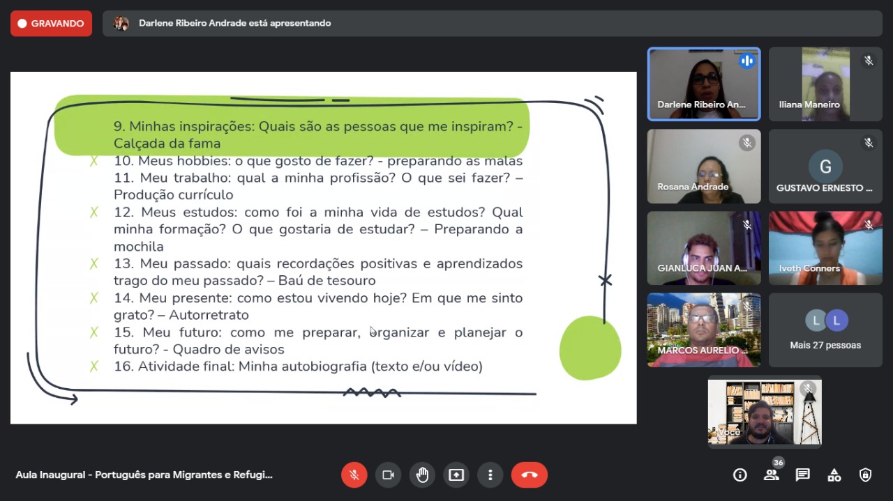 Print da tela da aula remota