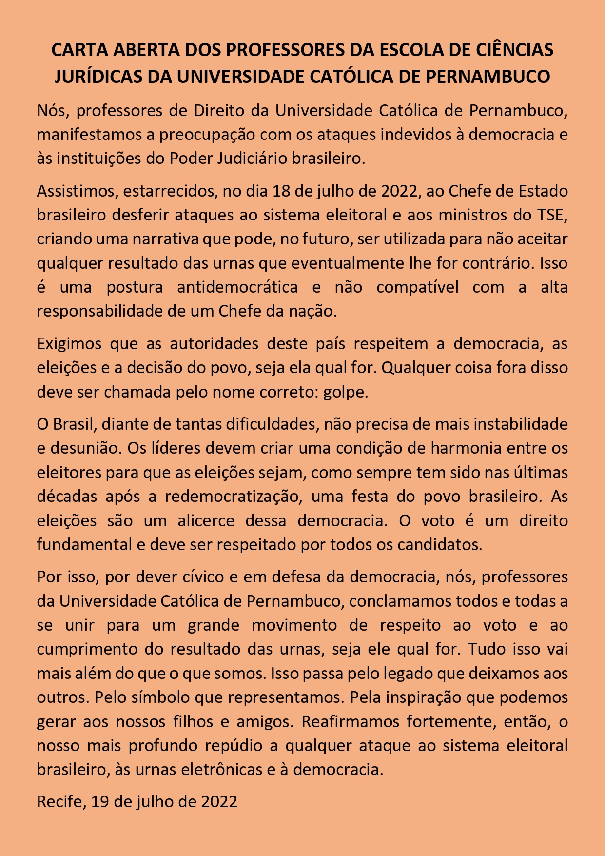 Carta aberta e orgulhosa de professoras e professores LGBT+ para estudantes  LGBT+ da Faculdade de Direito da UFMG