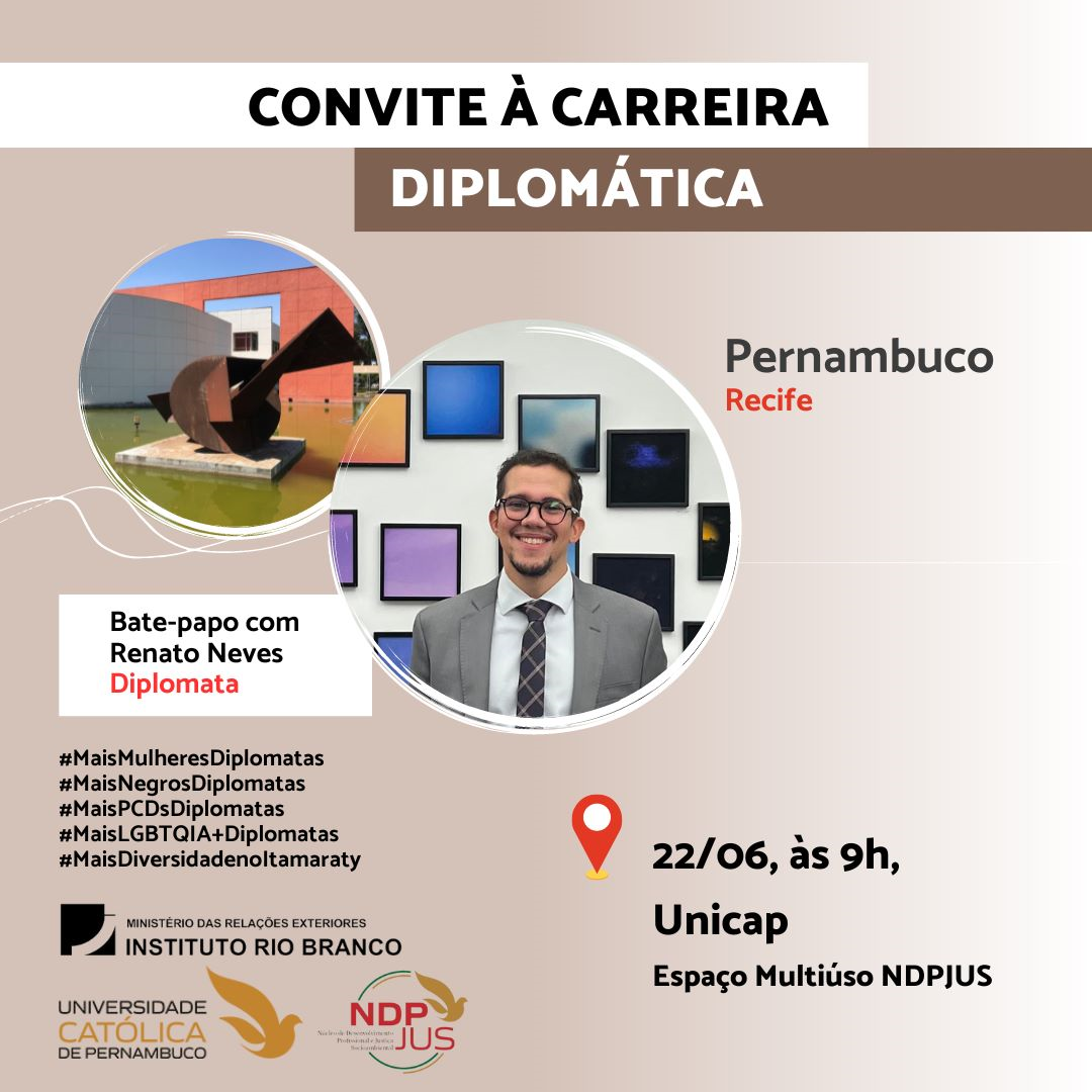 card  do Convite à Carreira Diplomática: Bate-papo com o diplomata Renato Alves