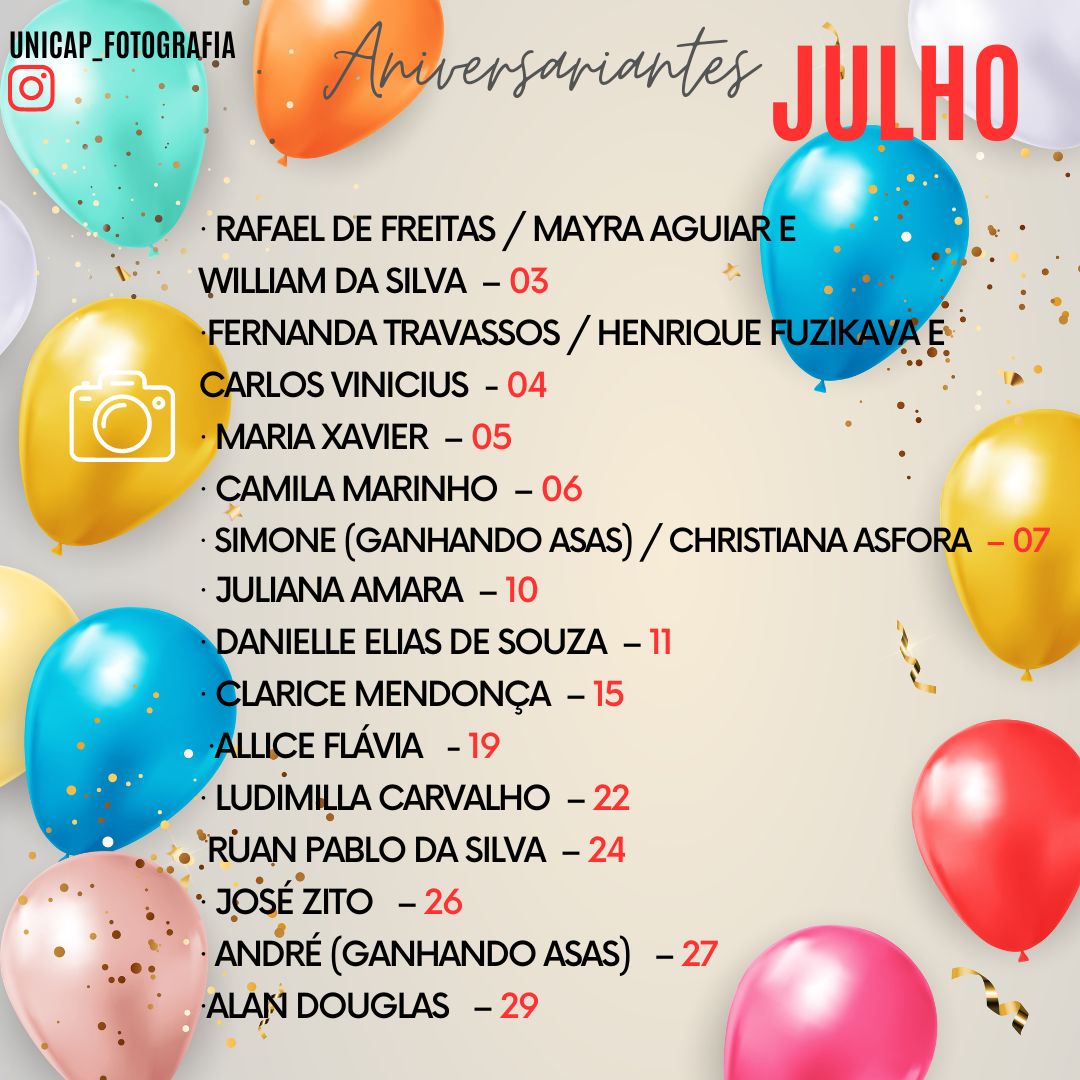 Aniver mês de julho 2023