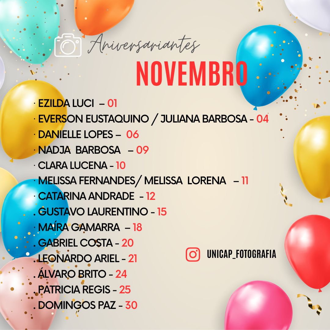 ANIVERSARIANTES DE NOVEMBRO